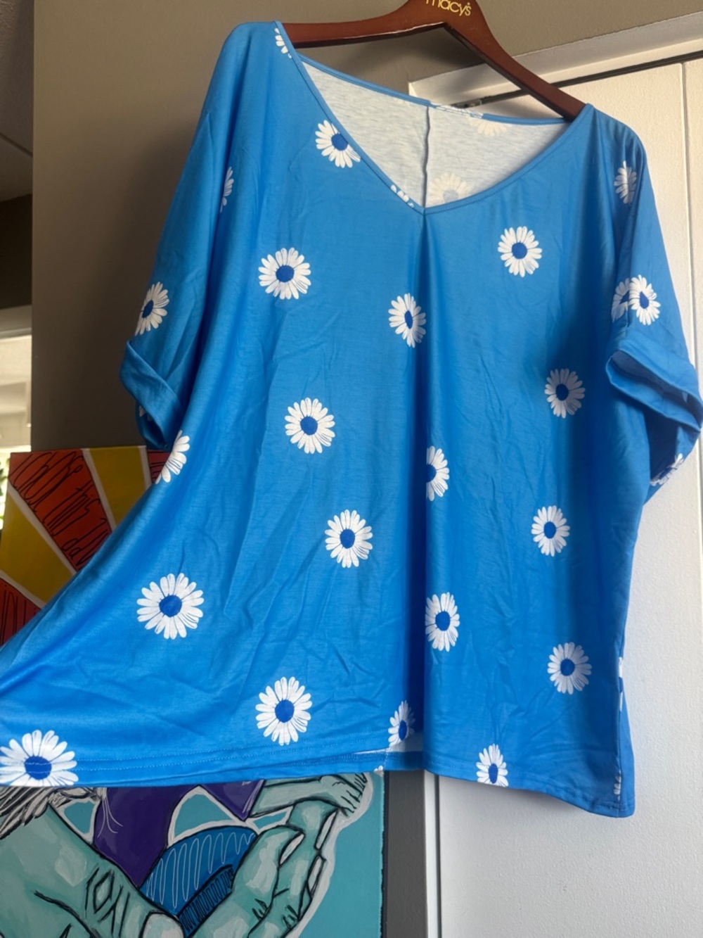 NEW Set of 2 Daisy Print Boxy V-Neck Tops Orange & Blue Plus Size 3x